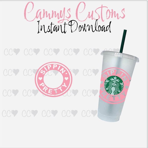 Starbucks Sippin Pretty SVG Ring | Alpha Kappa Alpha SVG | Instant Download | Pink svg | Starbucks Logo Ring | The Perfect Gift