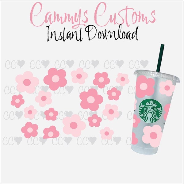 Starbucks Pink Flower SVG | Instant Download | Starbucks Pink Floral Wrap | Cold Cup SVG | Pink Flower svg | Starbucks Reusable Cup