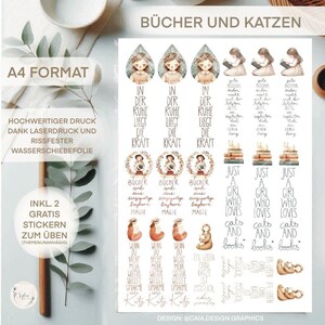 Waterslide decal | Candle tattoos | Books and cats | DIN A4 |