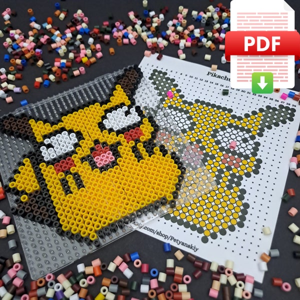 Funny Pikachu Perler Beads Pattern. Pokemon Pixel Art Hama Beads Fuse Beads Iron Beads