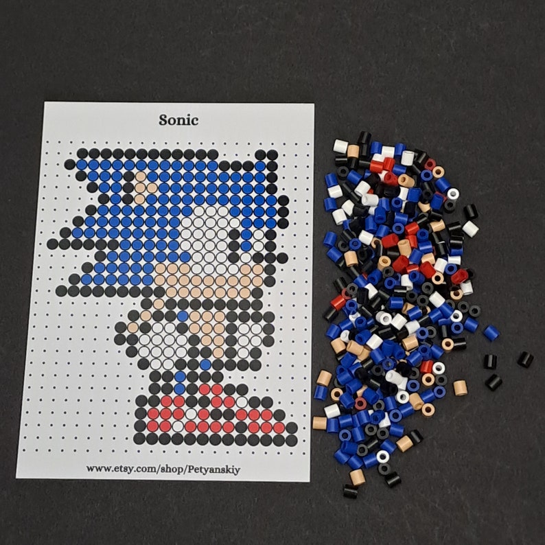Sonic Perler Beads Kit DIY. Pixel Art Hama Beads Fuse Beads Iron Beads
