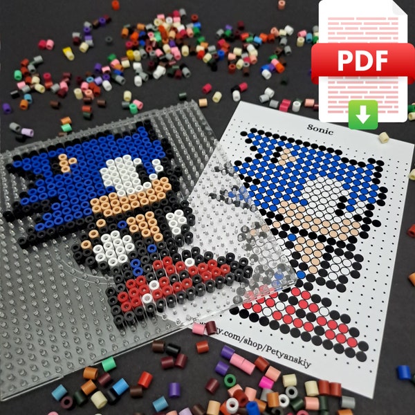 Sonic Perler Beads Pattern. Template Pixel Art Hama Beads Fuse Beads Iron Beads 8bit