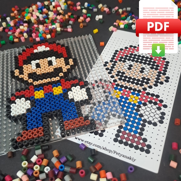 Mario Perler Beads Pattern. Template Pixel Art Hama Beads Fuse Beads Iron Beads 8bit Super Mario Bros