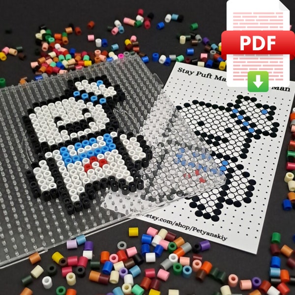 Ghostbusters Perler Bead Pattern. Stay Puft Marshmallow Man Template Pixel Art Hama Beads Fuse Beads Iron Beads 8bit Ghostbusters
