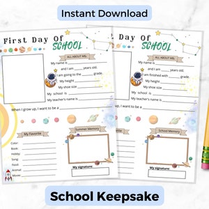 First and Last Day of School Printable, Back to School Questionnaire, School Interview, Kids Keepsake, School Keepsake, Kid&#39;s Memory Journal
