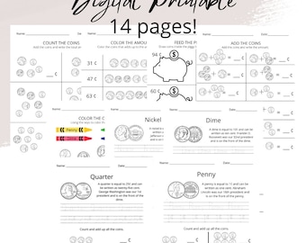 Math Montessori Printables Worksheets for Toddler, Money Coin Math Problems, Identified The Coins, Homeschool Worksheets, Coin Counting book