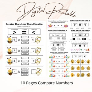 First Grade Math Number Worksheet, Greater Than, Less Than, Equal Than Numbers worksheet for Homeschool, Montessori, Kindergarten kids