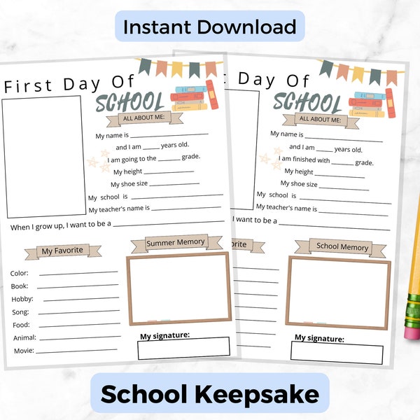 School Memory Box Keepsake For Kids | First and Last Day Printable | Interview Back To School Questionnaire | School Year Milestone Keepsake