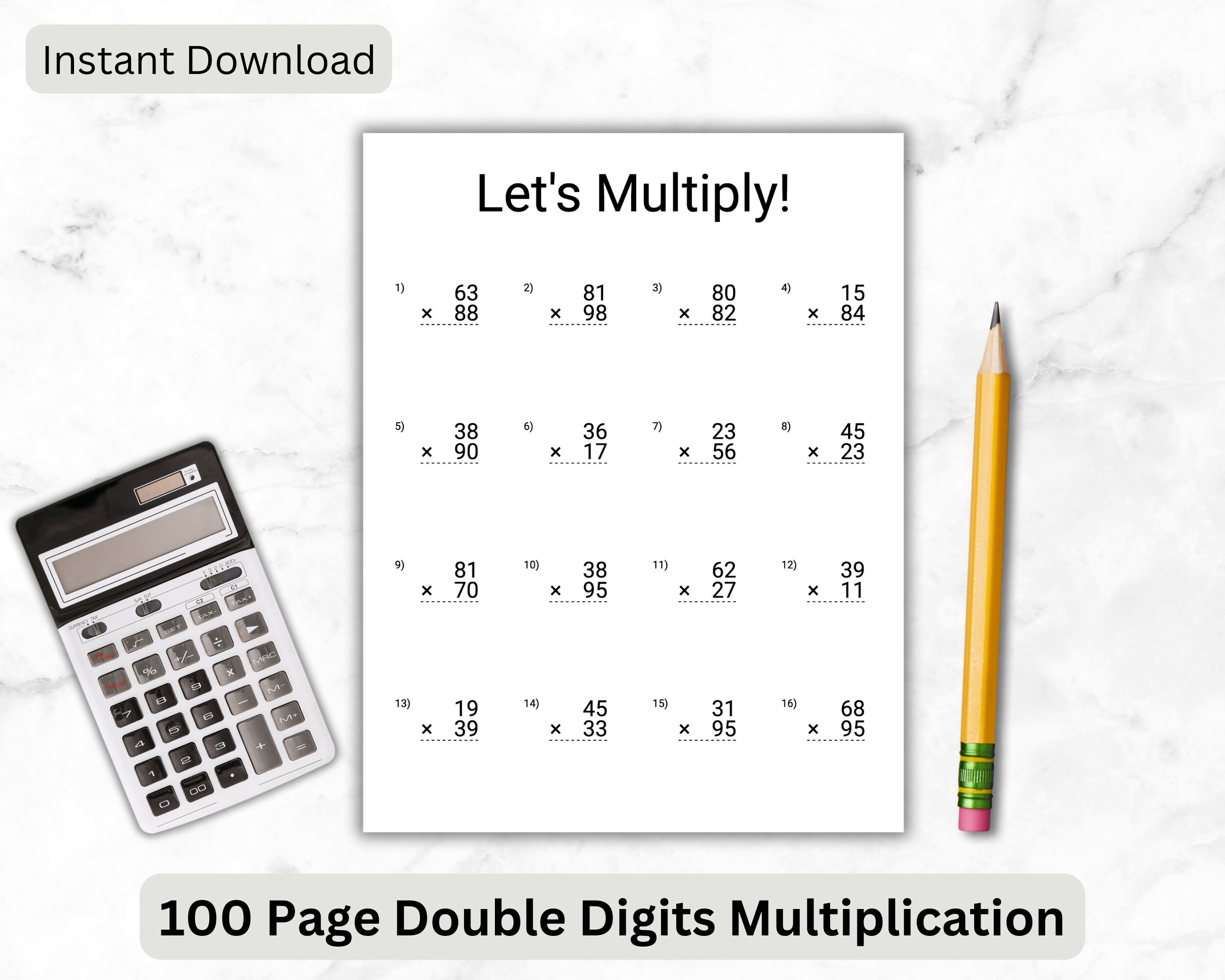 100 Pages of Double Digitts Multiplication Practice Time Table Math For 1st Grader | Math Printable Worksheet | Math Curriculum Activity