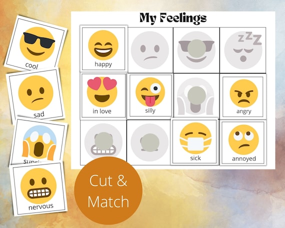 My Emotions Montessori Worksheets: Cut and Match Printable (Digital Download)