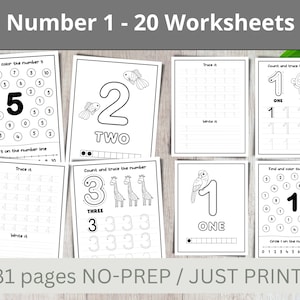 Numbers 1 to 20 Kindergarten Math Printable Worksheet. Homeschool Preschool Math Curriculum , Homework Practice, Math Worksheets