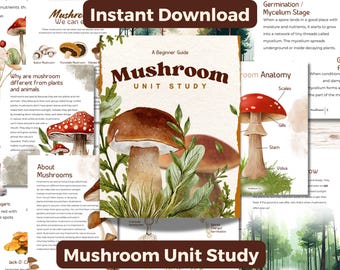 Mushroom Themed Unit Study and Printable Worksheets for Kids