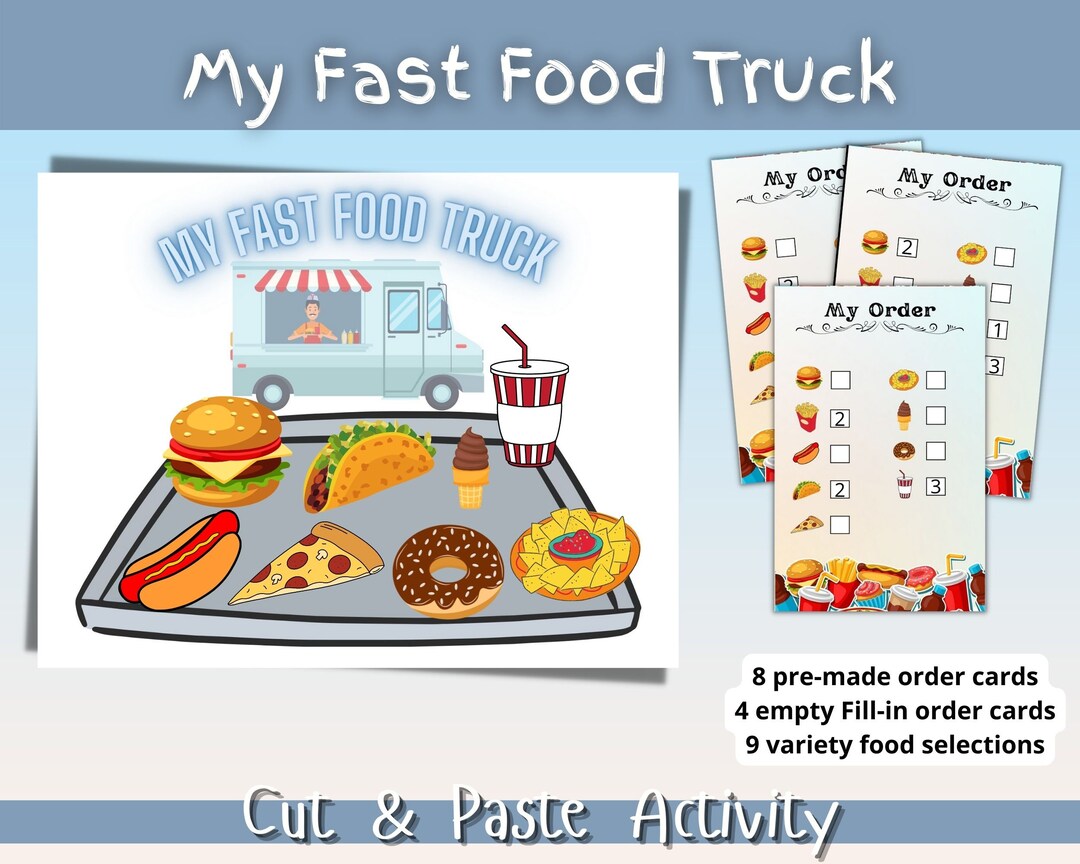 My Fast Food Truck Cut and Paste Pretend Play Montessori, Toddler
