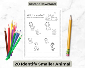 Identify Smaller Animal Worksheet: Math Activity (Digital Download)