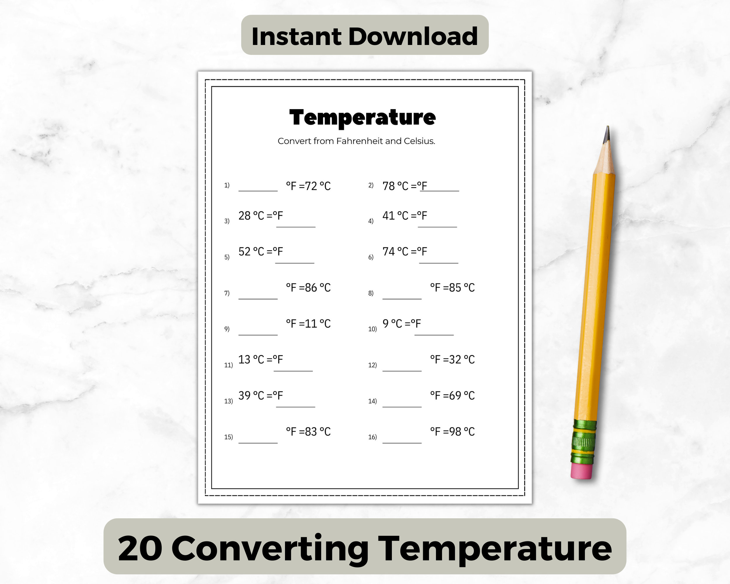 Converting Temperature Worksheets Fahrenheit and Celsius Worksheets