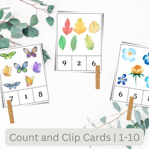 10 Number Cards | Preschool Counting Flash Cards | Count and Clip | Number Cards 1-10 | Montessori Flash Cards | Learning Flashcards