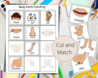 Body & Face Parts Montessori Worksheet: Cut and Paste Activity (Digital Files)