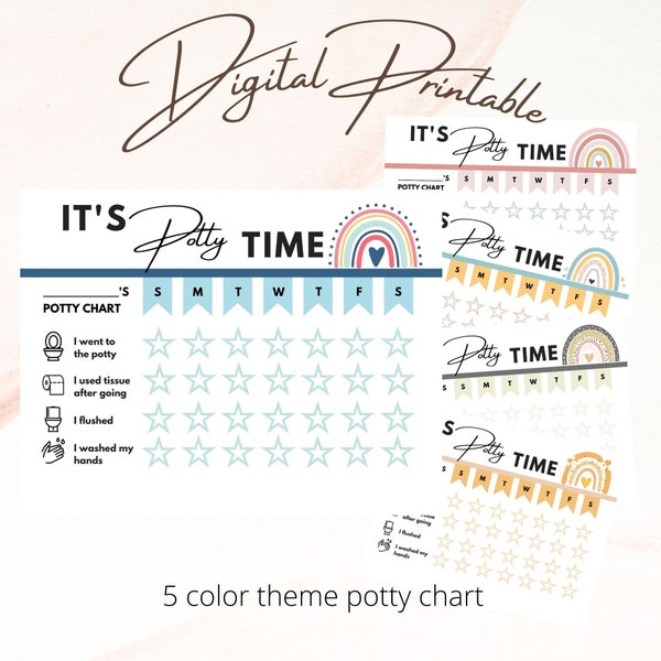 Rainbow Potty Training Chart, Potty Chart for Girls or Boys, Potty training Sticker Chart, Toddler Potty Chart, Printable Kids Chart,