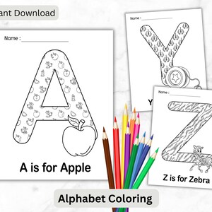 Página de actividades para colorear del alfabeto / Hoja de trabajo para colorear de reconocimiento de letras preescolares / Hoja de trabajo del alfabeto / Actividad de hoja de trabajo para colorear para niños pequeños