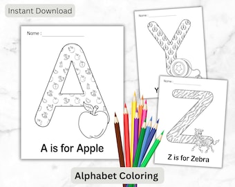 Alphabet Ausmalen Arbeitsblatt: Buchstaben erkennen für die Vorschule (Digitaler Download)