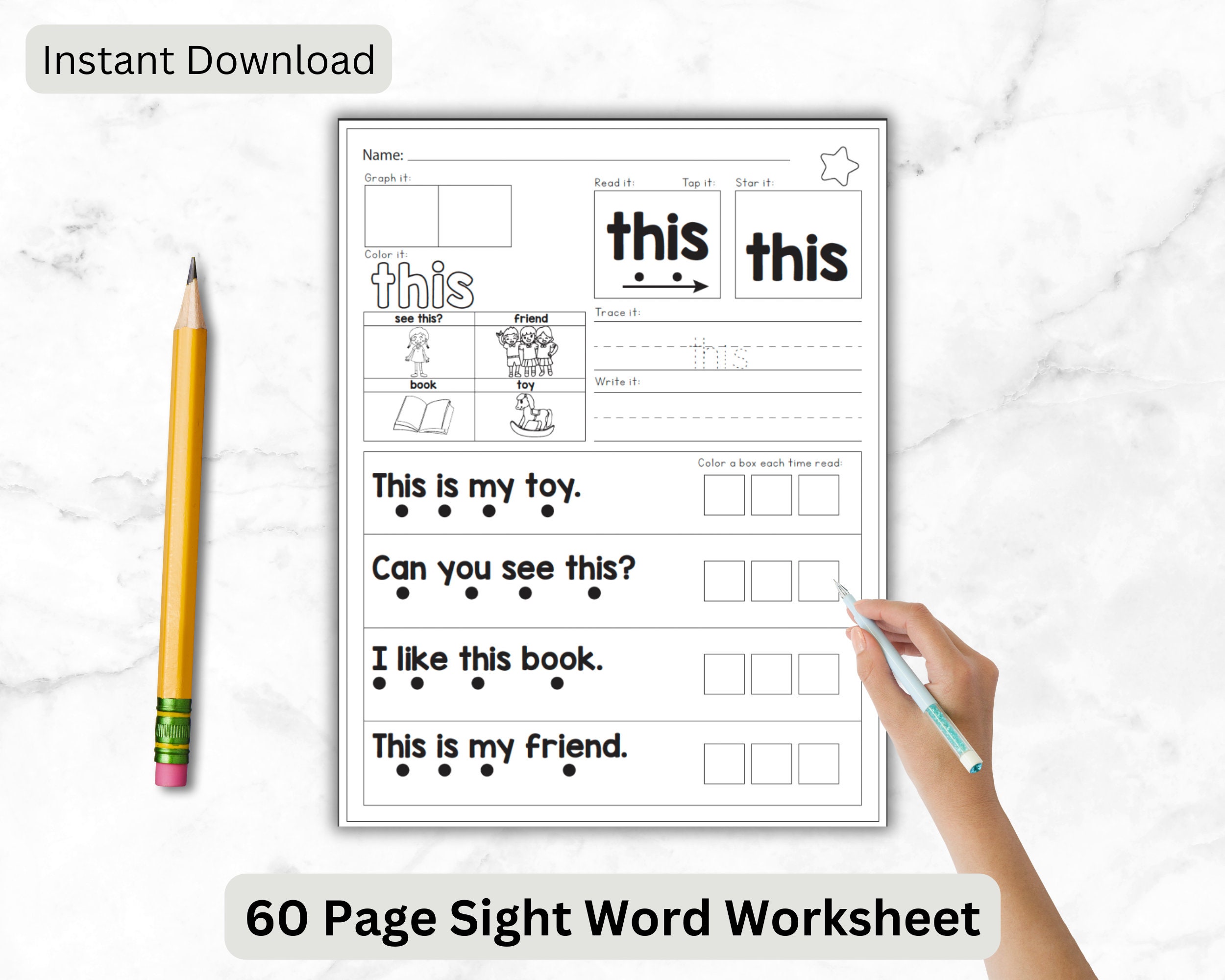Sight Words Worksheet | Practice Reading | Sight Word Fluency | Word ...