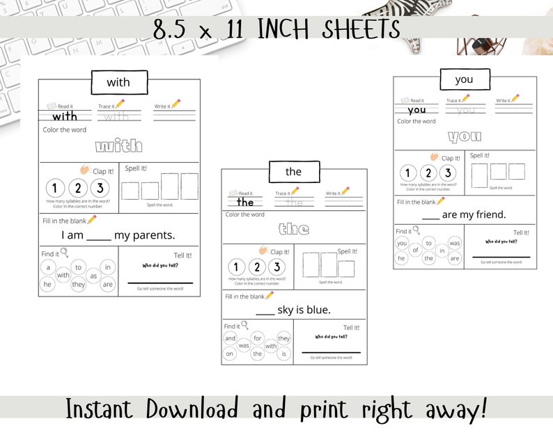 Fry Sight Words Worksheets: Toddler Learning Activity (digital Download ...