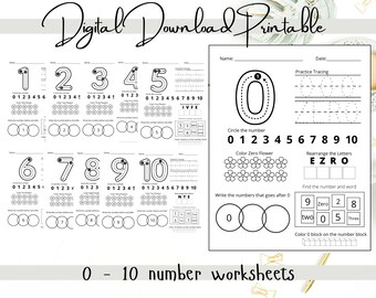 Number 0 to 10 Preschool, Toddler Homeschool Worksheets, Number Tracing Digital  Printable Worksheets, Number Tracing,  Printable Preschool