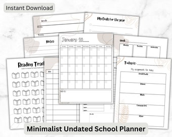 Minimalistischer Undatierter Homeschool-Planer | Druckbarer Planer | Studentenplaner | Schulplaner für Kinder | Täglicher Schulplaner