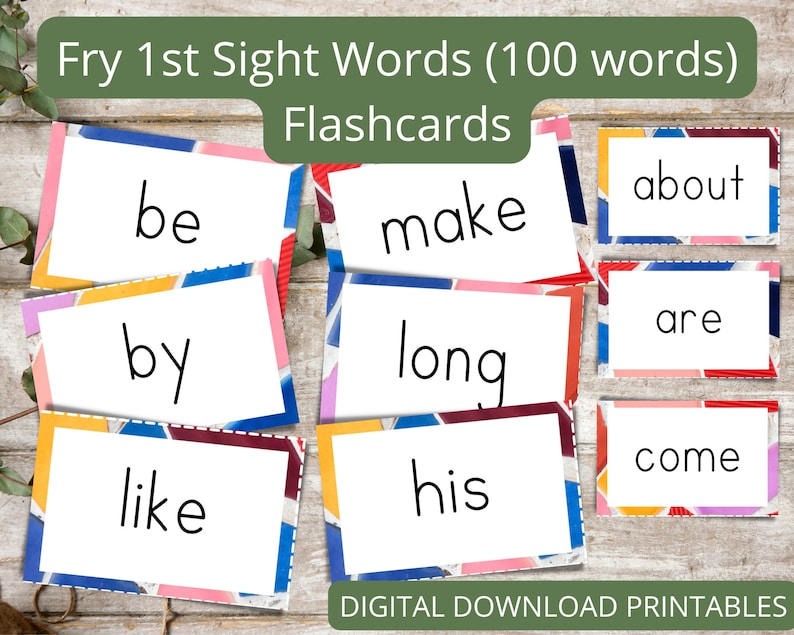 100 Fry's Sight Word Flashcards Digital Download Kindergarten Sight Word Flashcards Flashcard