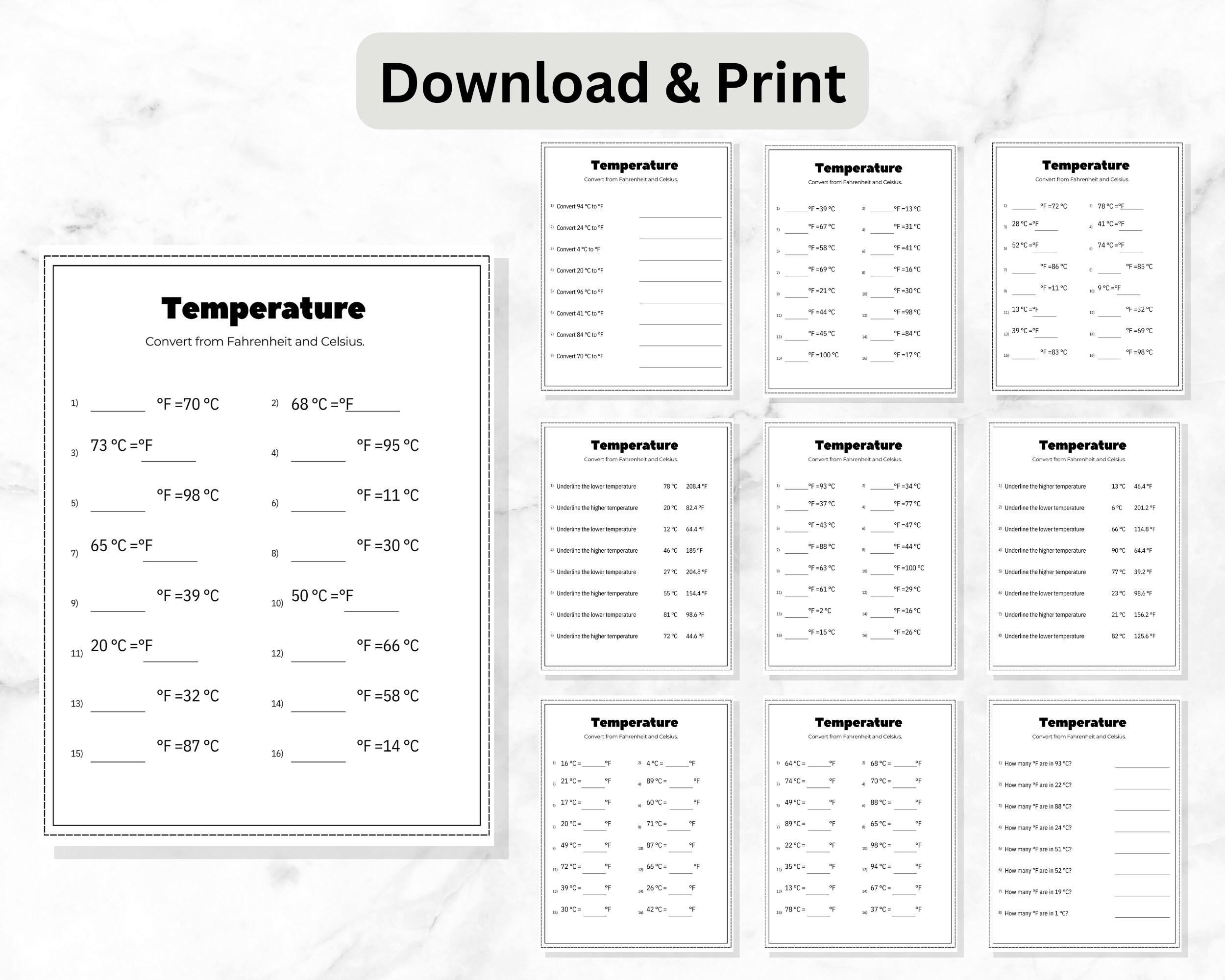 Converting Temperature Worksheets Fahrenheit and Celsius Worksheets