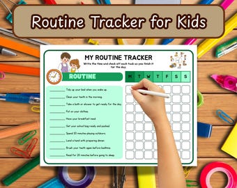 Tableau des routines quotidiennes des enfants | Suivi de routine imprimable pour enfants | Liste de contrôle du matin et du soir | Tableau des tâches ménagères pour les enfants