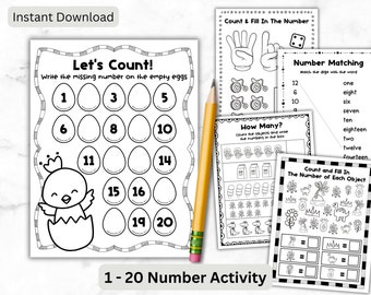 1-20 Number Activity Worksheet: Toddler Coloring Page (Digital Download)
