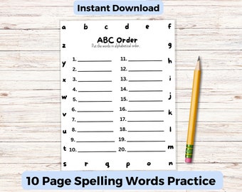10 werkbladen om spellingwoorden te oefenen | Afdrukbaar thuisonderwijs (digitale download)