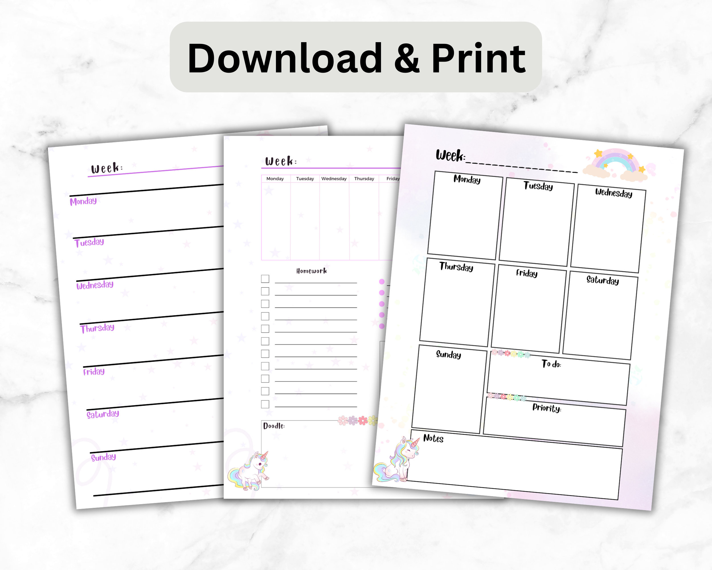 Unicorn Undated Homeschool Planner | School Printable Planner | Student ...