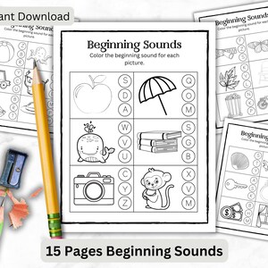 Hojas de trabajo para identificar los sonidos de las letras iniciales, colorear, fonética y alfabetización, hojas de trabajo para jardín de infantes, práctica de revisión del sonido inicial para niños pequeños