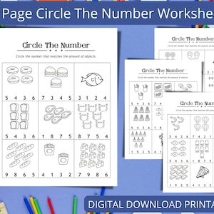 20 Pages Circle the Number Math's Worksheet | Count and Circle The Number | Math Worksheet | Number Worksheet | Practice Counting |