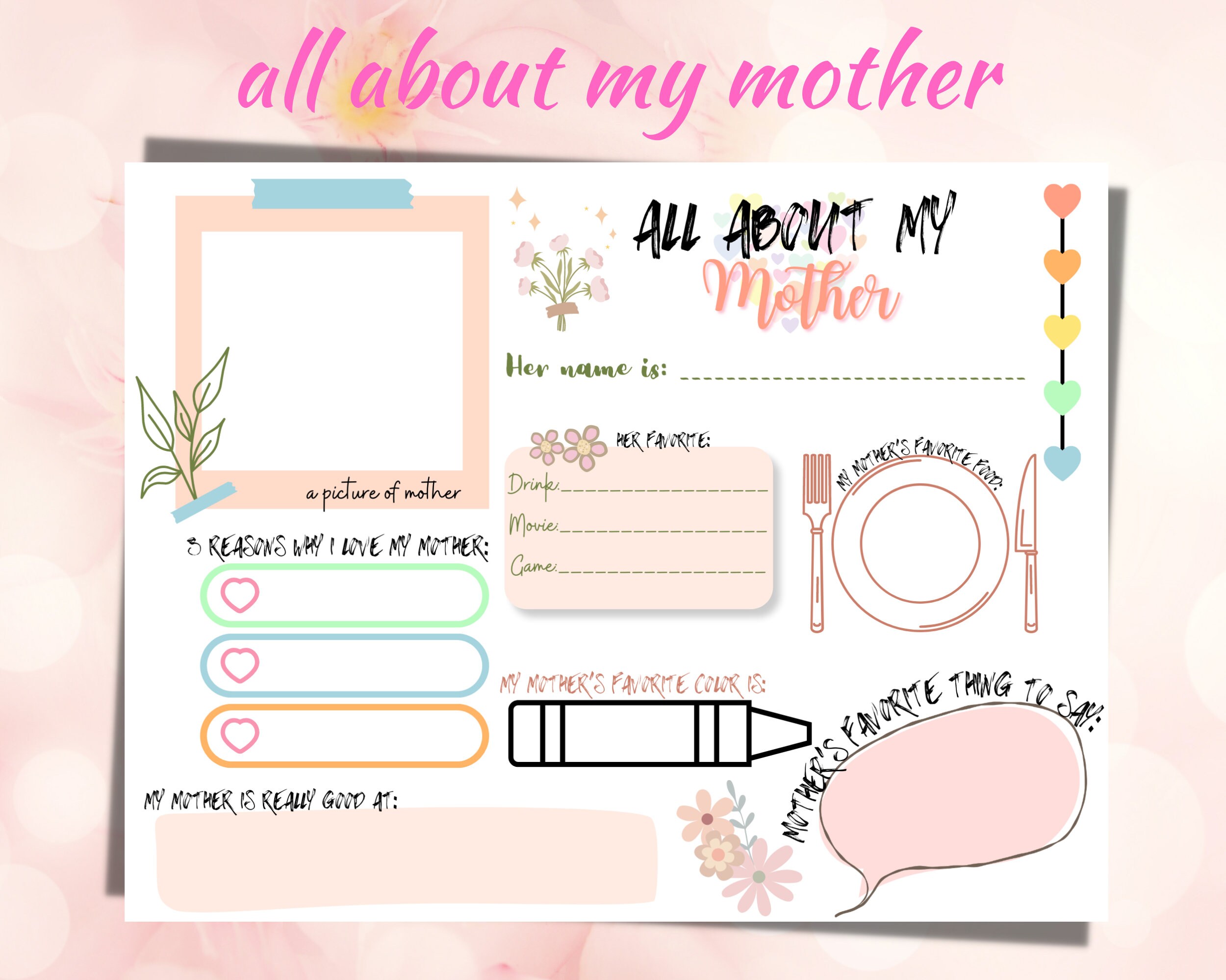 All About My Mommy Printable, Mother's Day Craft, Mother's Day Coloring ...