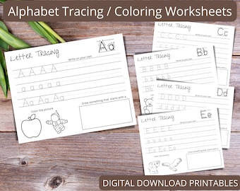 Alphabet Tracing Worksheets: ABC Handwriting Practice (Digital Download)