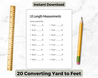 Yard to Feet Conversion Worksheet: Measurement Practice (20 Pages) (Digital Download)