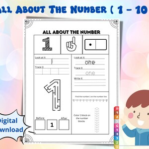 10 Number Tracing Worksheet | Prechool Worksheet | Number Worksheet | Homeschool Worksheet | Handwriting Practice | Activity Printable