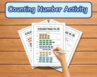 Foglio di lavoro per bambini sul conteggio dei numeri 11–15 / Attività stampabile sul conteggio degli oggetti / Esercizi di matematica per la scuola materna