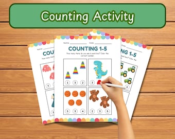 Attività di conteggio e colorazione da 1 a 5 per bambini / Divertente foglio di lavoro di matematica stampabile