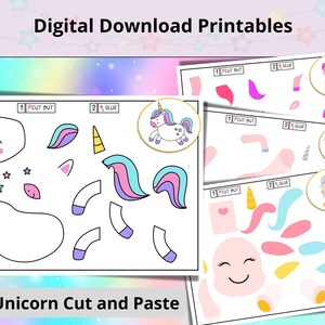 Unicorn Cut and Paste Together Picture for Toddler, Busy Binder Book, Preschool, Homeschool, Kindergarten Worksheets Digital Printable