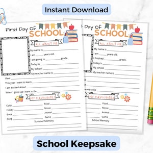 School Memory Box Keepsake For Kids | First and Last Day Printable | Interview Back To School Questionnaire | School Year Milestone Keepsake