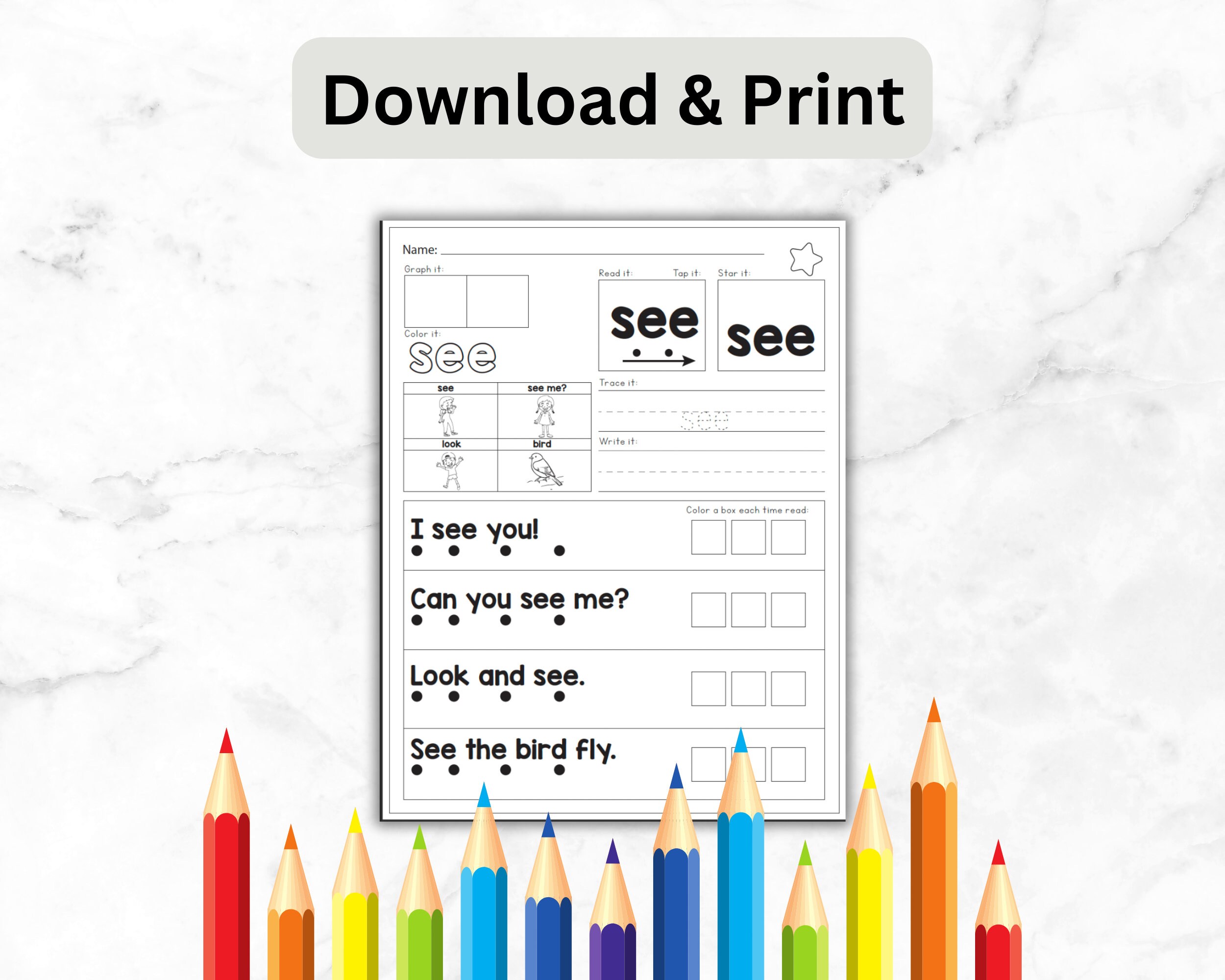 Sight Words Worksheet | Practice Reading | Sight Word Fluency | Word ...