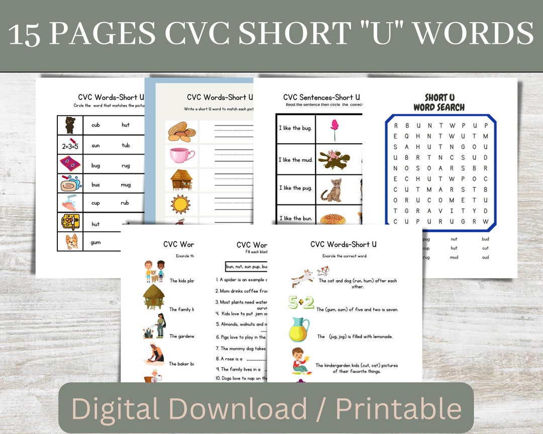 15-pages-of-short-u-cvc-words-worksheets-for-kindergarten-cvc-words