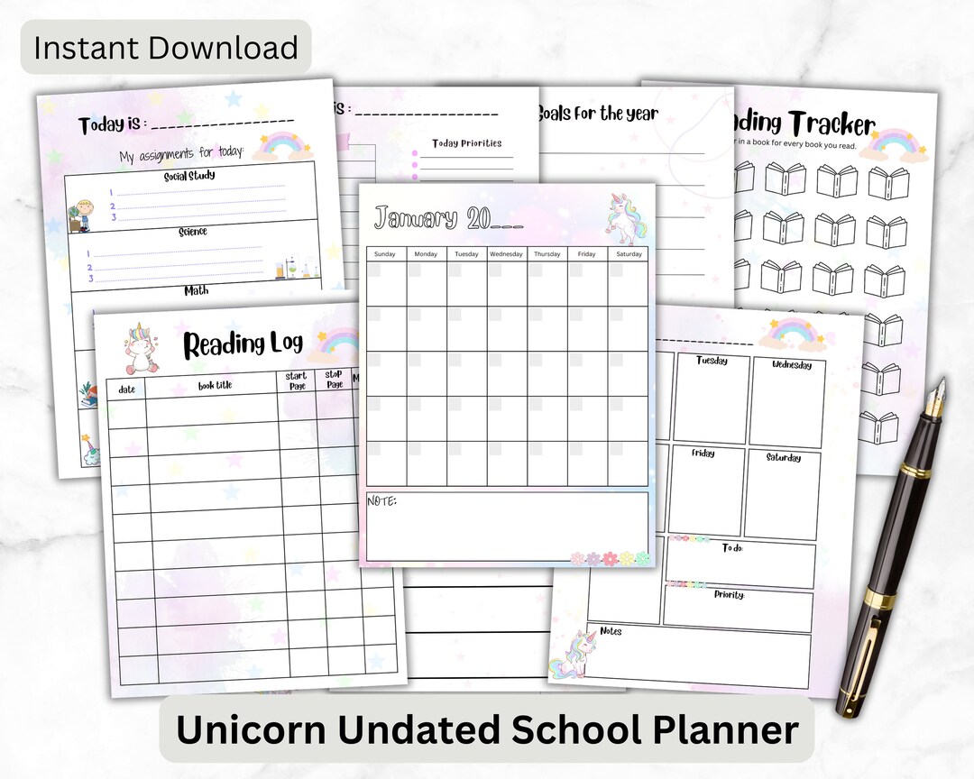 Unicorn Undated Homeschool Planner | School Printable Planner | Student ...