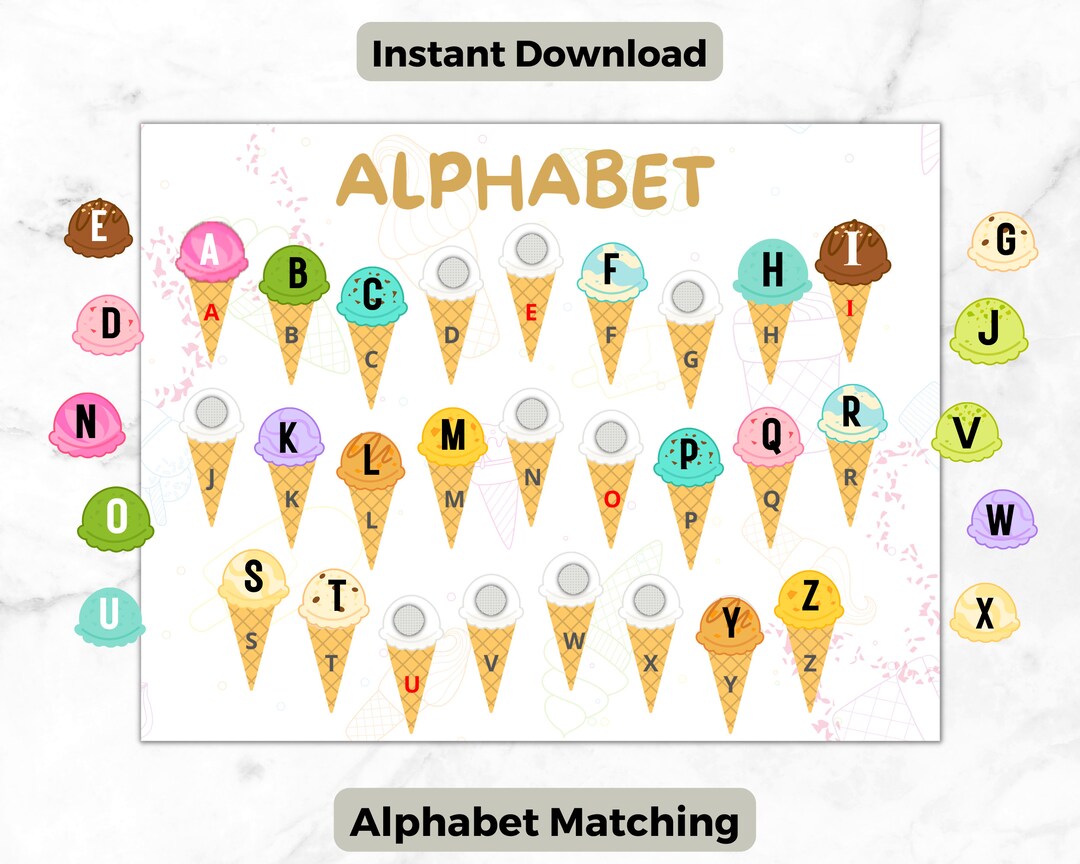 Ice Cream Alphabet Matching Activity: Toddler Busy Book (digital ...