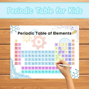 Periodiskt system för barn | Utskrivbart naturvetenskapligt lärande | Arbetsblad med ifyllning av grundämnen | Tabell för kemiklassrum
