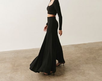 BLACK CUPRO PALAZZO/ wide leg pants/ flowy pants/ eco friendly recycled material/ sustainable fashion